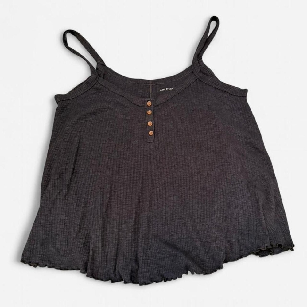 American Eagle gray tank top with button details and adjustable straps. Size: S